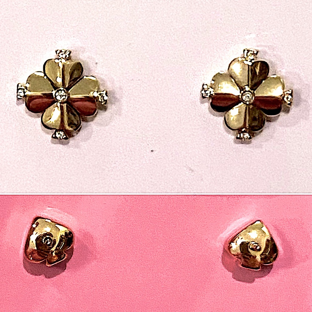 kate spade Dainty Floral 14K Gold Clear Cubic Zirconia Accented Stud Earrings - Picture 4 of 6